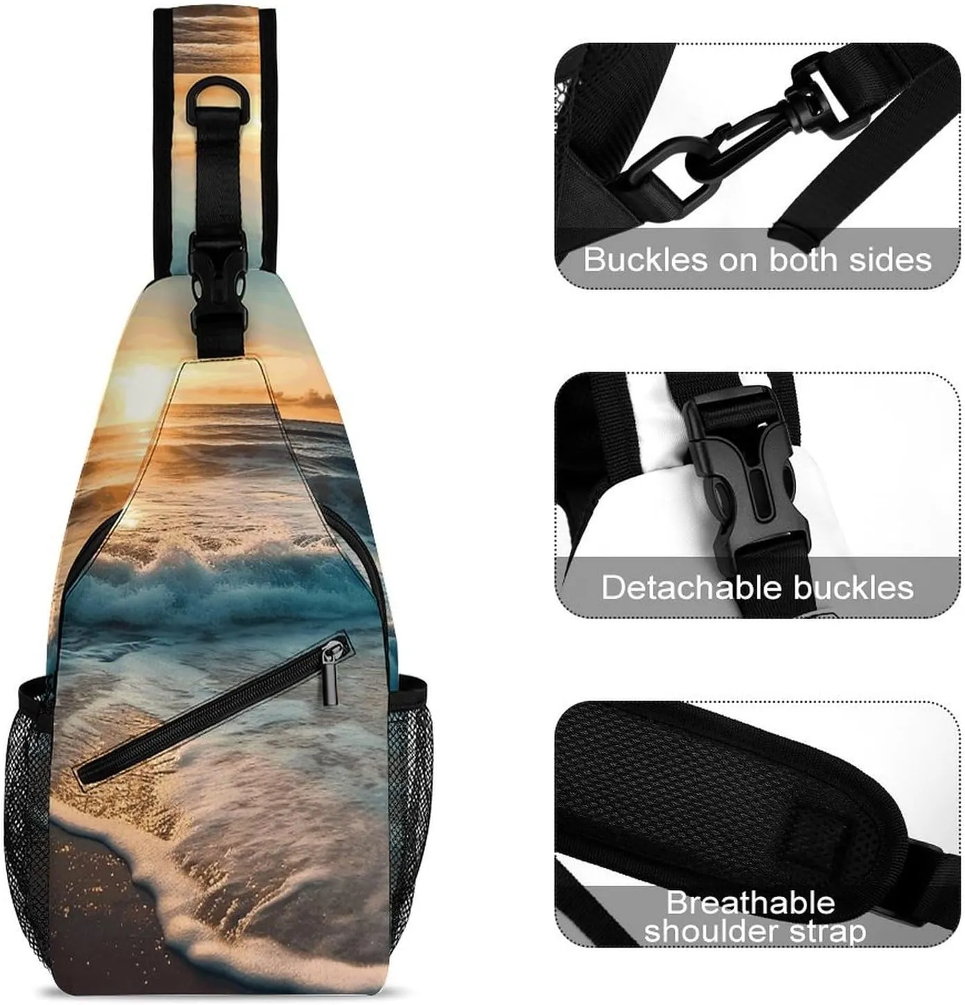 Crossbody Bag for Women Men Chest Bag Ocean Shell Art Sling Bag Crossbody Shoulder Bag Sling Backpack