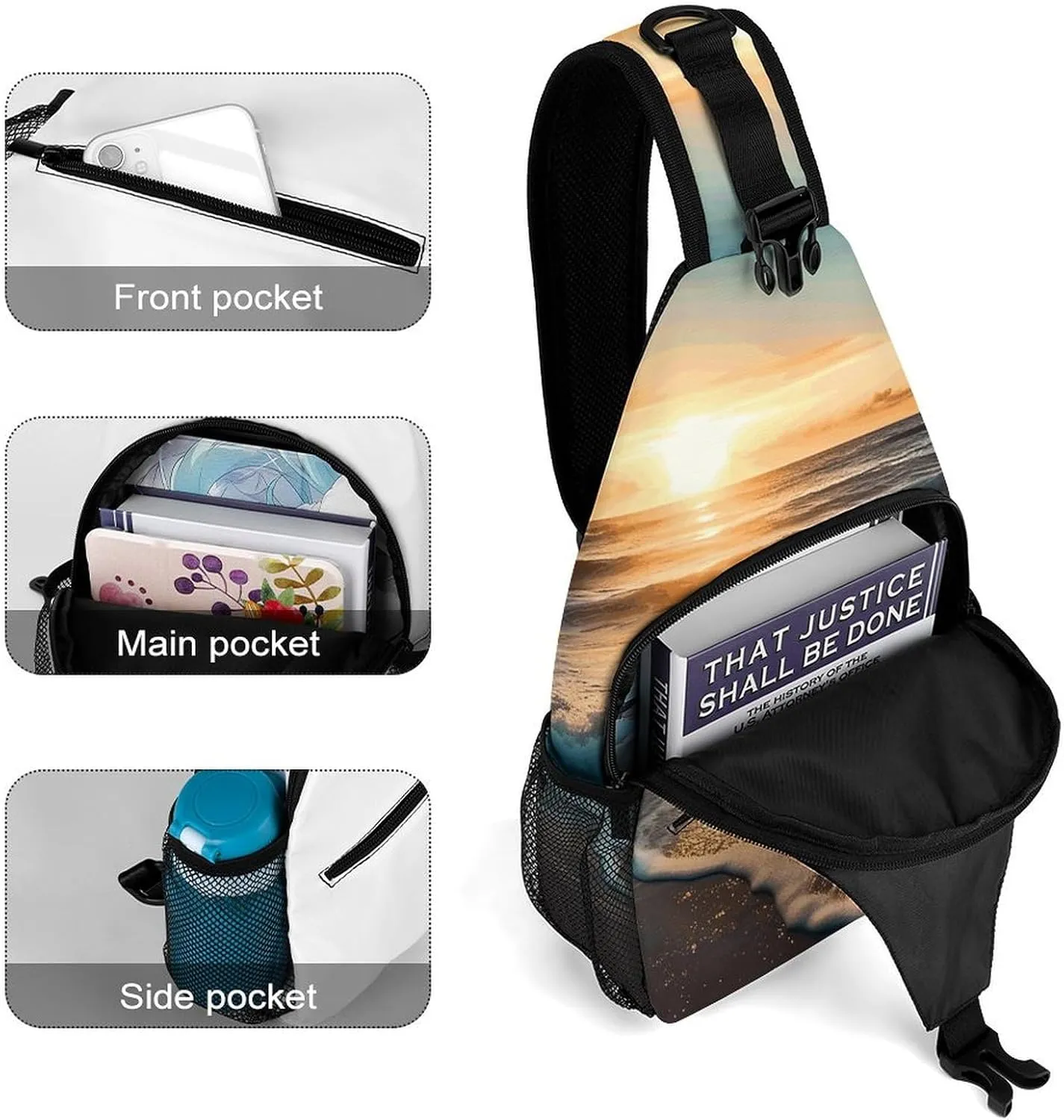 Crossbody Bag for Women Men Chest Bag Ocean Shell Art Sling Bag Crossbody Shoulder Bag Sling Backpack