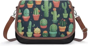 Crossbody Bags for Women Shoulder Bag Leather Handbag Cute Cactus Seamless Illustration Messenger Bag Office Work Bag