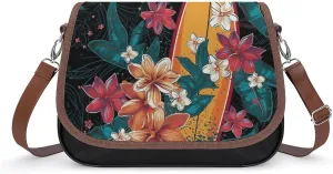 Crossbody Bags for Women Shoulder Bag Leather Handbag Surfboard And Flowers Messenger Bag Office Work Bags