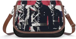 Crossbody Bag,Soldier in Front of Flag Print Leather Crossbody Bag,flapover Crossbody Bag,crossover Shoulder Bag with Adjustable Strap & Flip