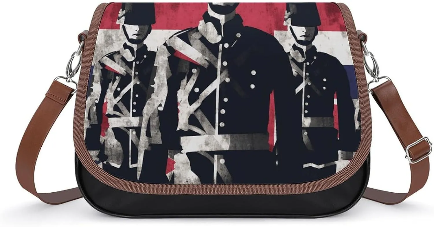 Crossbody Bag,Soldier in Front of Flag Print Leather Crossbody Bag,flapover Crossbody Bag,crossover Shoulder Bag with Adjustable Strap & Flip