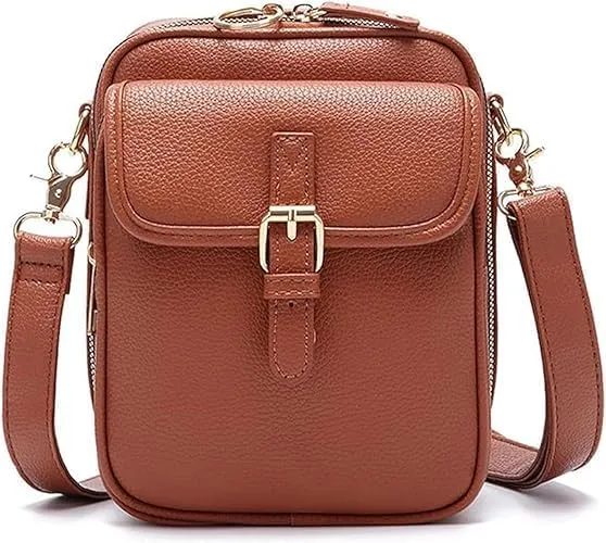 Crossbody Leather Bag, Vintage Messenger Bag, With Card Slots, Double-Layer Large Capacity Mini Bags for Women