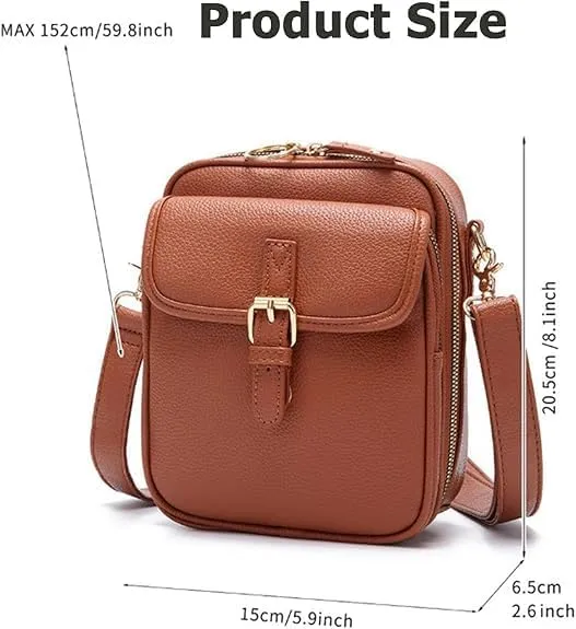 Crossbody Leather Bag, Vintage Messenger Bag, With Card Slots, Double-Layer Large Capacity Mini Bags for Women
