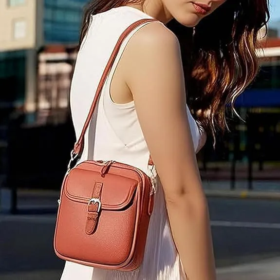Crossbody Leather Bag, Vintage Messenger Bag, With Card Slots, Double-Layer Large Capacity Mini Bags for Women