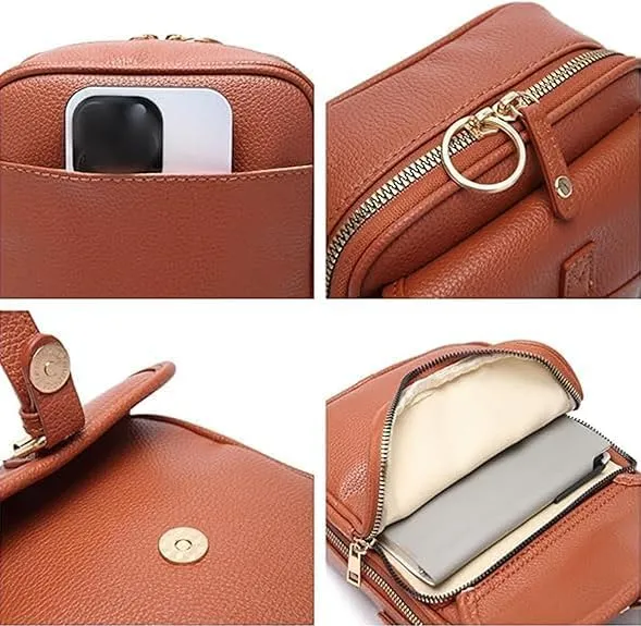 Crossbody Leather Bag, Vintage Messenger Bag, With Card Slots, Double-Layer Large Capacity Mini Bags for Women