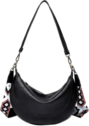 Crossbody Shoulder Bag Moon Hobo Bag with 2 Removable Shoulder Straps for Women Ladies Chic Satchel PU Leather