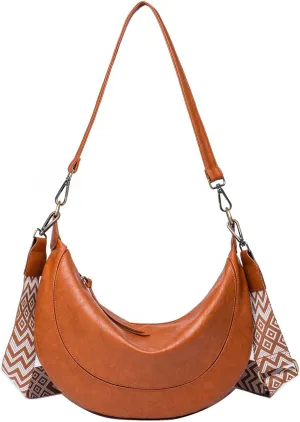 Crossbody Shoulder Bag Moon Hobo Bag with 2 Removable Shoulder Straps for Women Ladies Chic Satchel PU Leather
