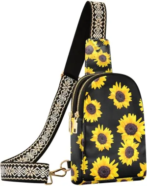 Crossbody Sling Bag for Women Leather Shoulder Chest Bag Small Fanny Pack for Hiking Travel
