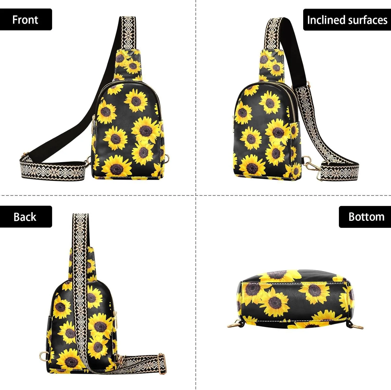 Crossbody Sling Bag for Women Leather Shoulder Chest Bag Small Fanny Pack for Hiking Travel