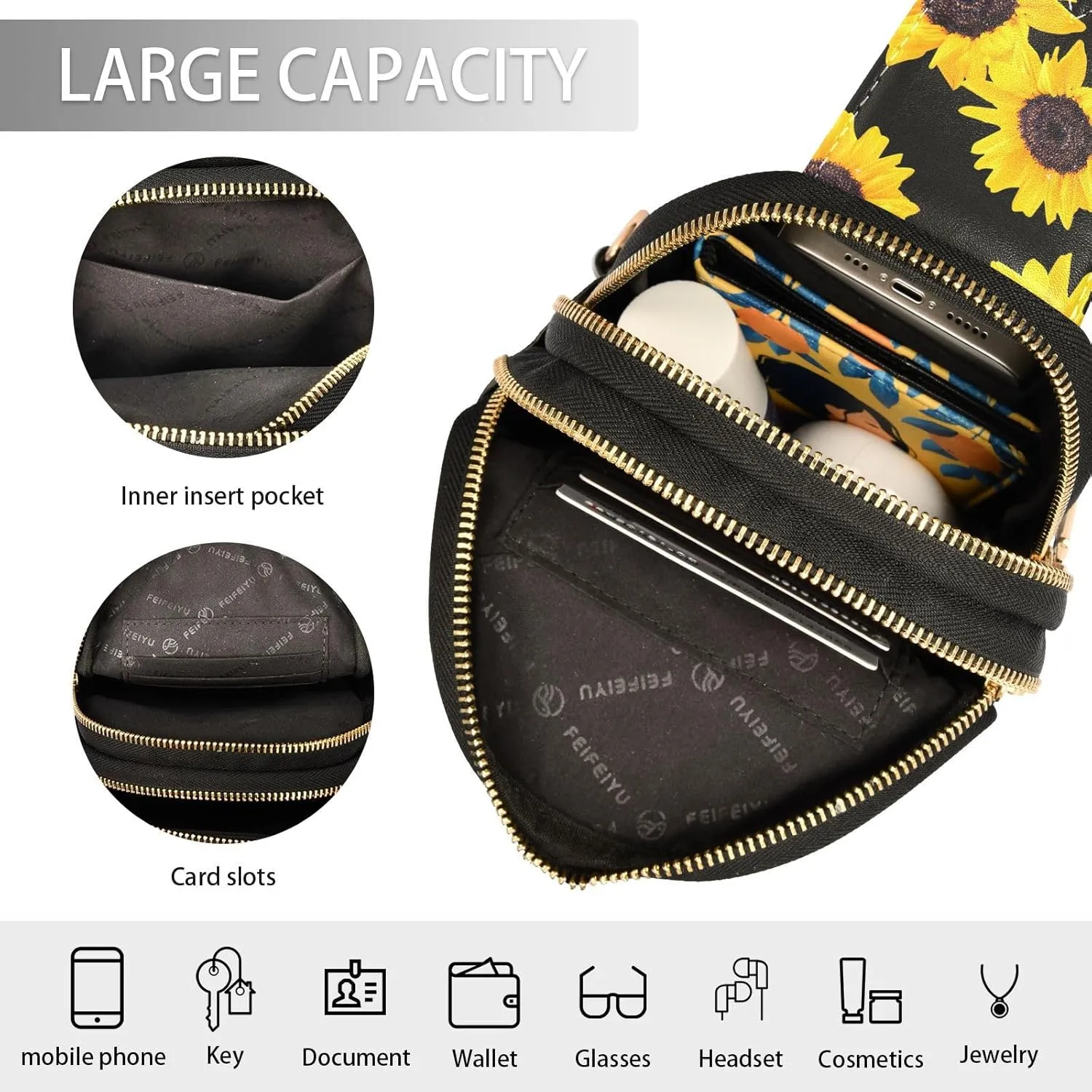 Crossbody Sling Bag for Women Leather Shoulder Chest Bag Small Fanny Pack for Hiking Travel