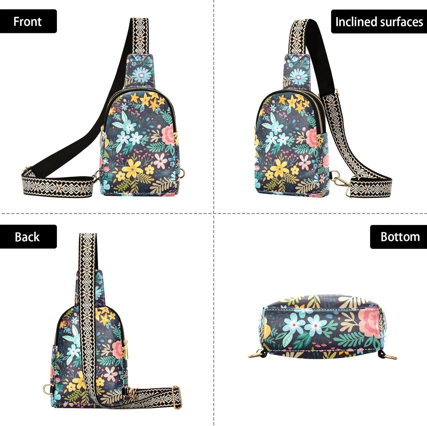 Crossbody Sling Bag for Women Leather Shoulder Chest Bag Small Fanny Pack for Hiking Travel