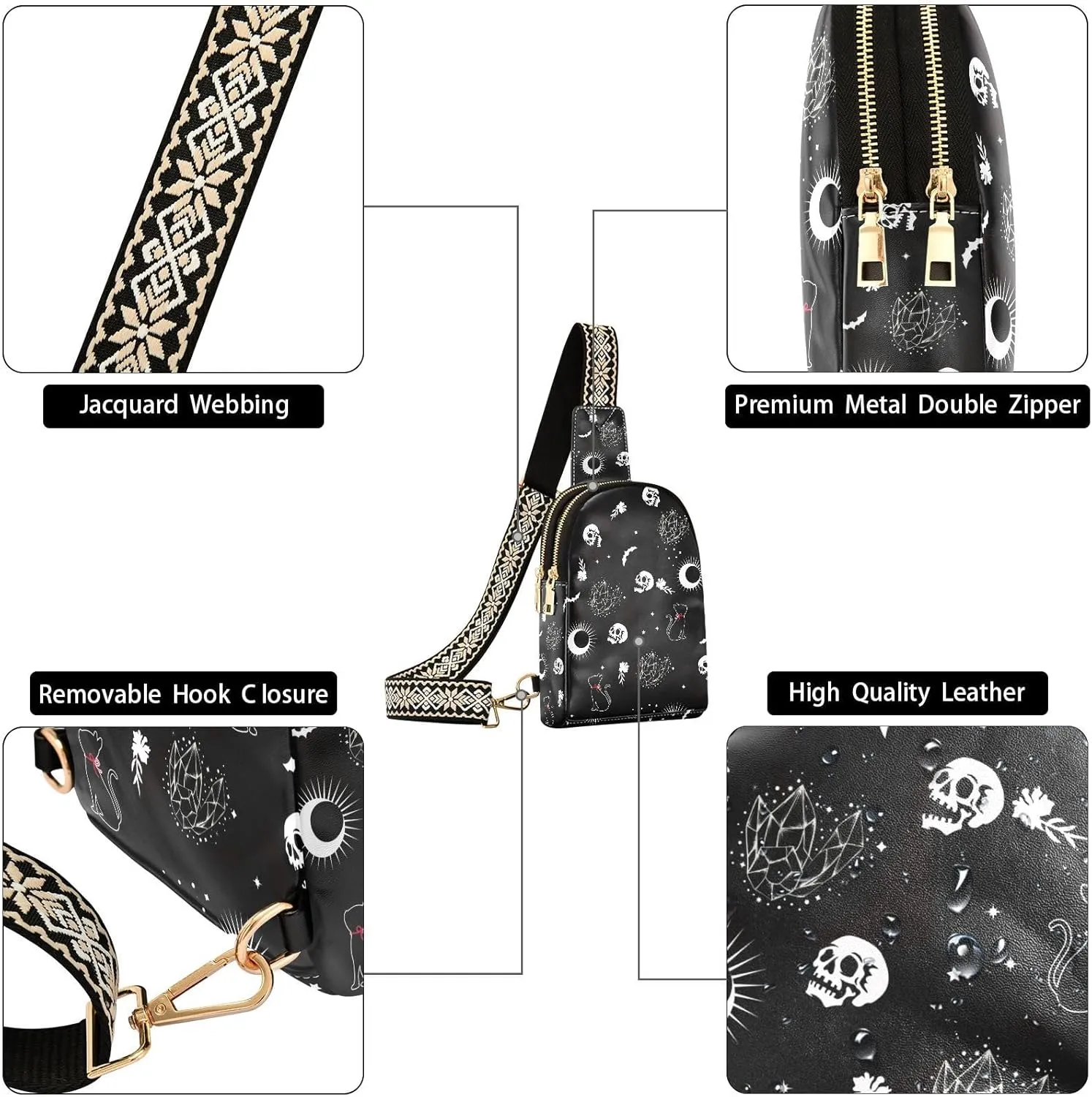Crossbody Sling Bag for Women Leather Shoulder Chest Bag Small Fanny Pack for Hiking Travel