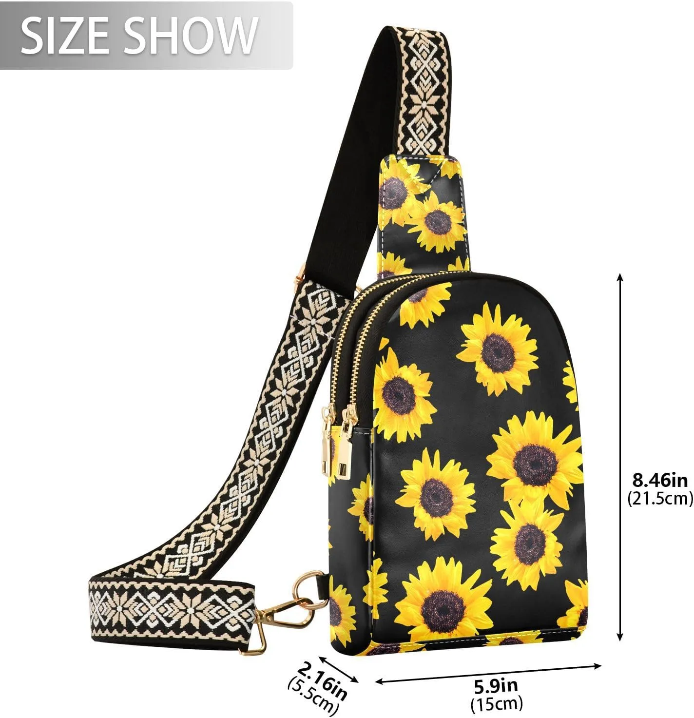 Crossbody Sling Bag for Women Leather Shoulder Chest Bag Small Fanny Pack for Hiking Travel