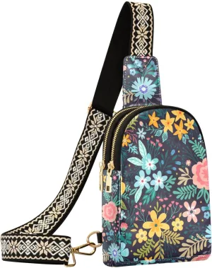 Crossbody Sling Bag for Women Leather Shoulder Chest Bag Small Fanny Pack for Hiking Travel