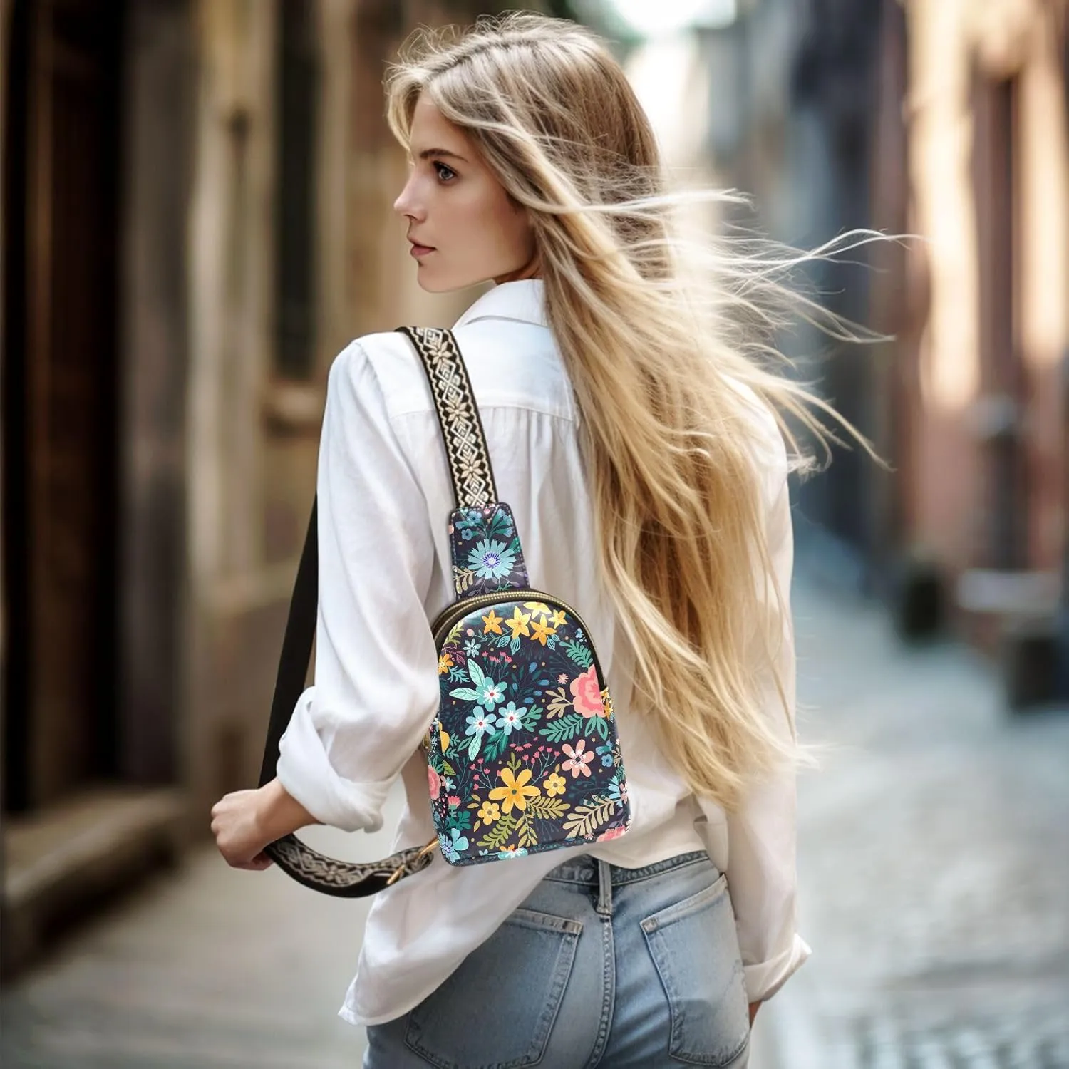 Crossbody Sling Bag for Women Leather Shoulder Chest Bag Small Fanny Pack for Hiking Travel