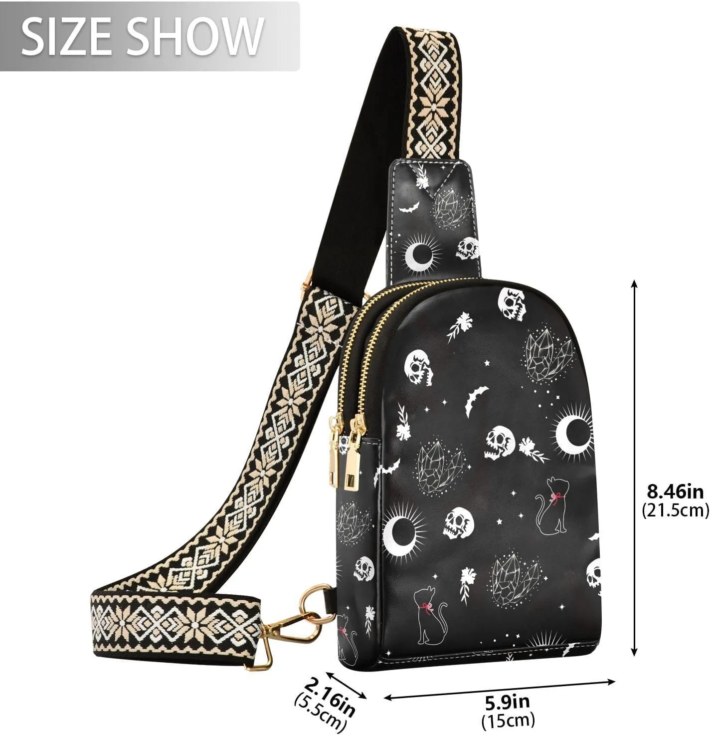 Crossbody Sling Bag for Women Leather Shoulder Chest Bag Small Fanny Pack for Hiking Travel