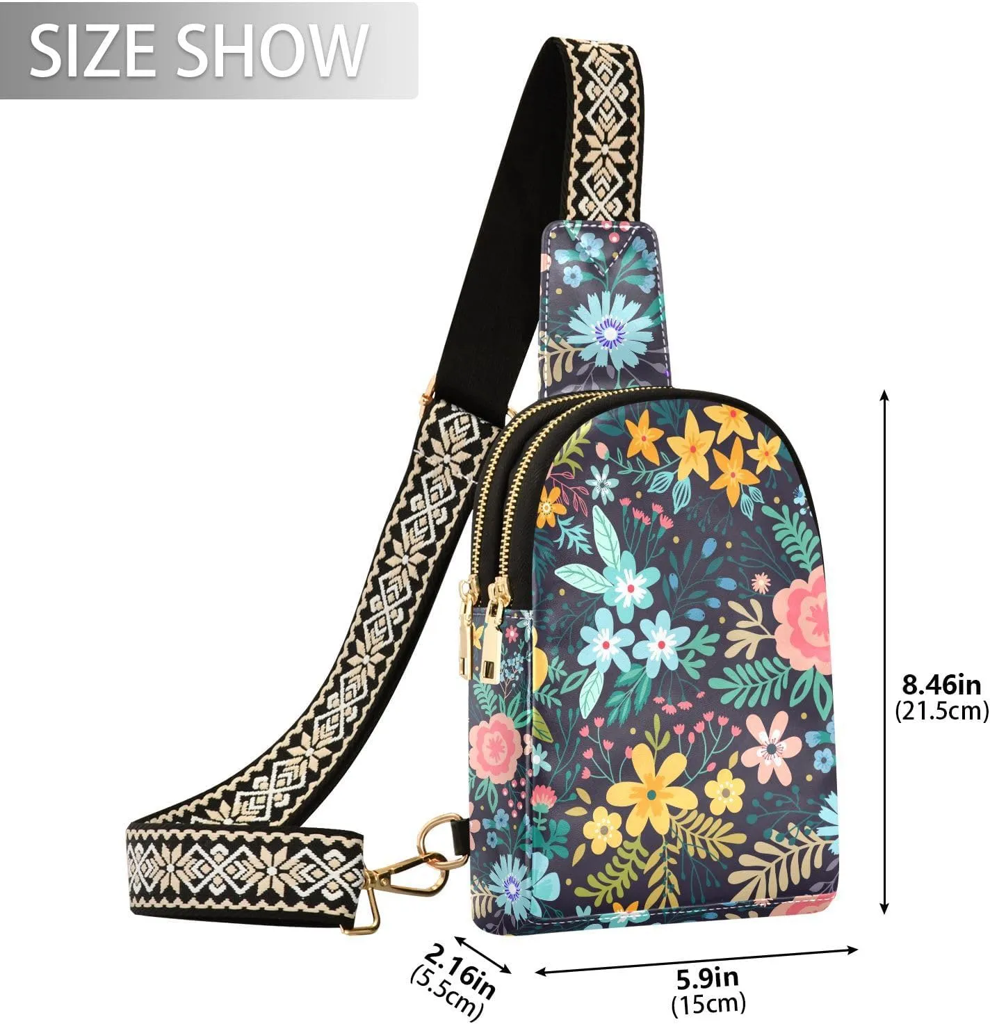Crossbody Sling Bag for Women Leather Shoulder Chest Bag Small Fanny Pack for Hiking Travel