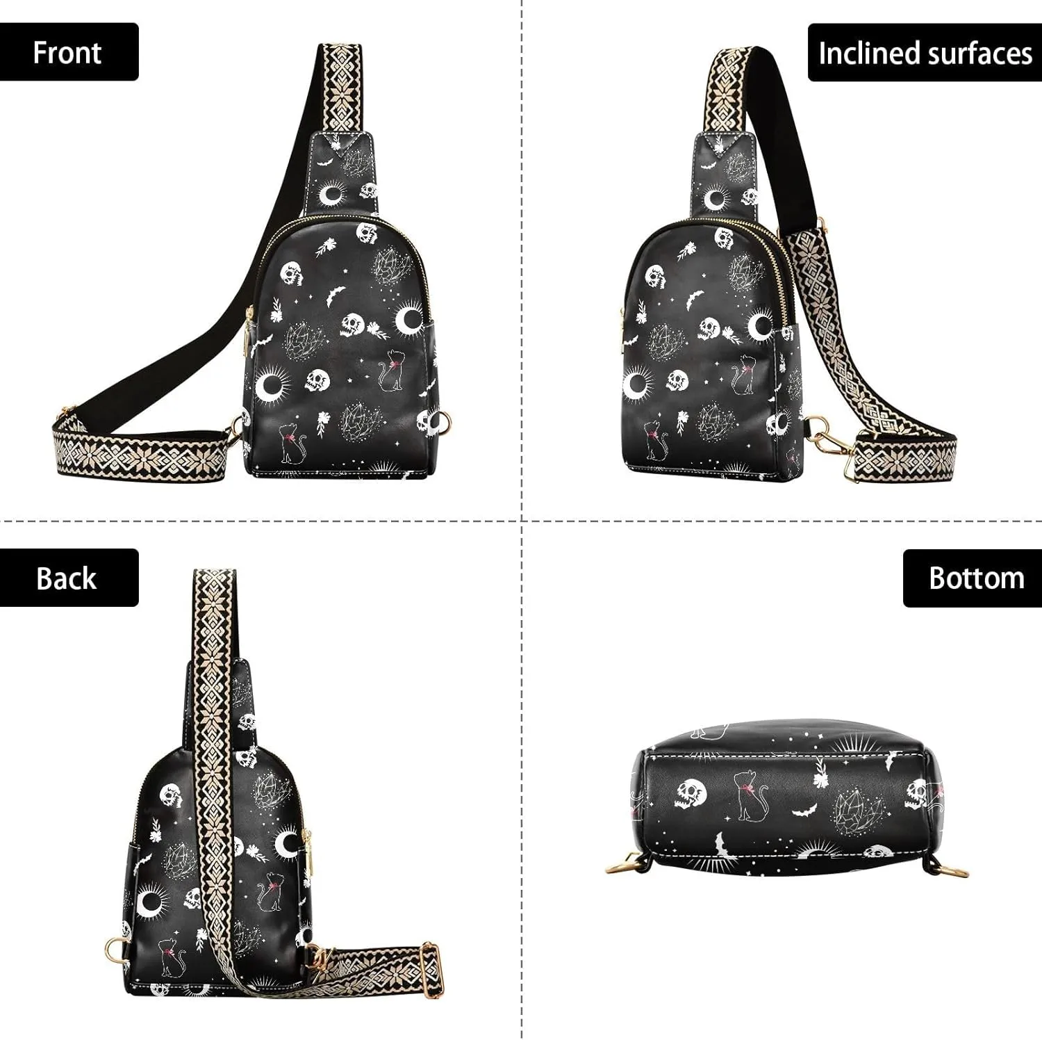 Crossbody Sling Bag for Women Leather Shoulder Chest Bag Small Fanny Pack for Hiking Travel