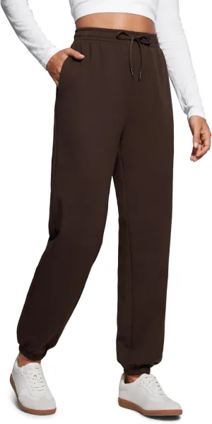 CRZ YOGA Fleece Sweatpants Women Cotton Joggers High Waisted Lounge Casual Travel Elastic Bottom Pants with Pockets