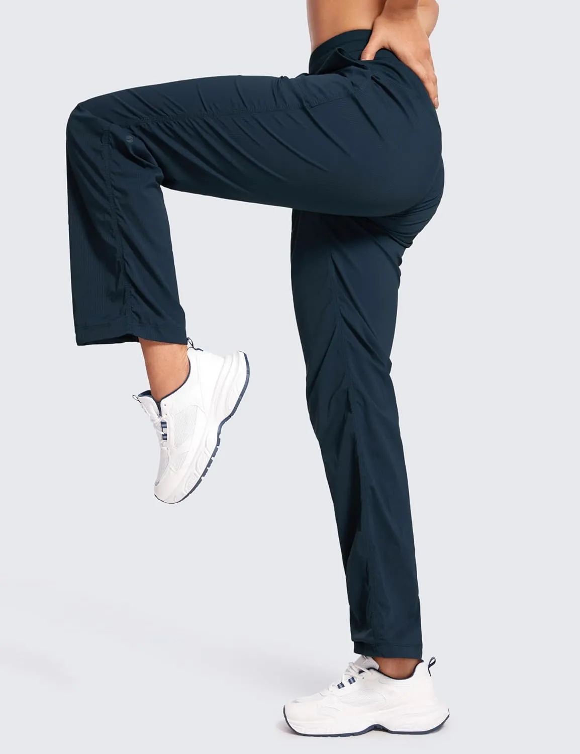 CRZ YOGA Lightweight Straight Leg Workout Pants for Women Casual Ruched Work Gym Athletic Joggers with Pockets