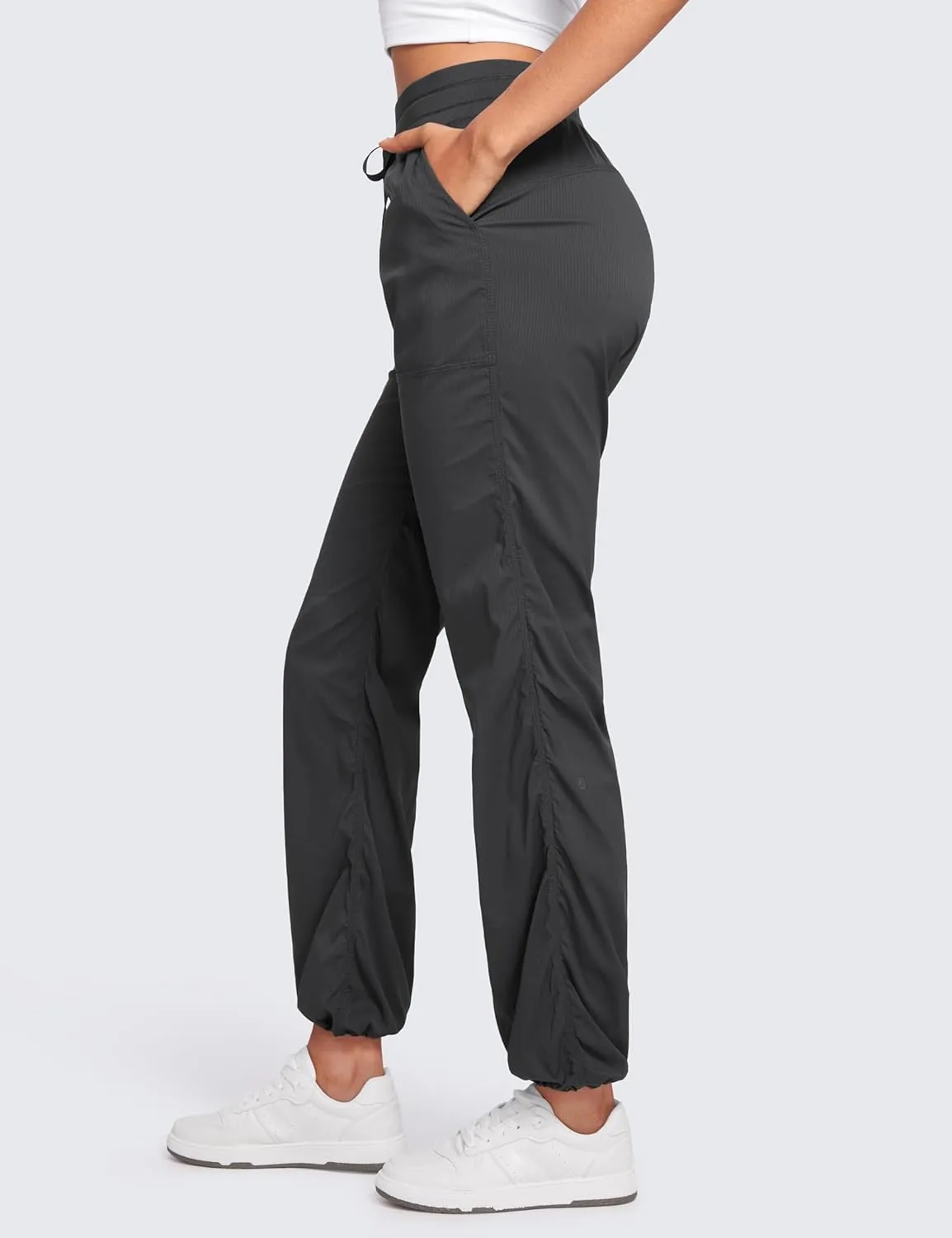 CRZ YOGA Lightweight Straight Leg Workout Pants for Women Casual Ruched Work Gym Athletic Joggers with Pockets