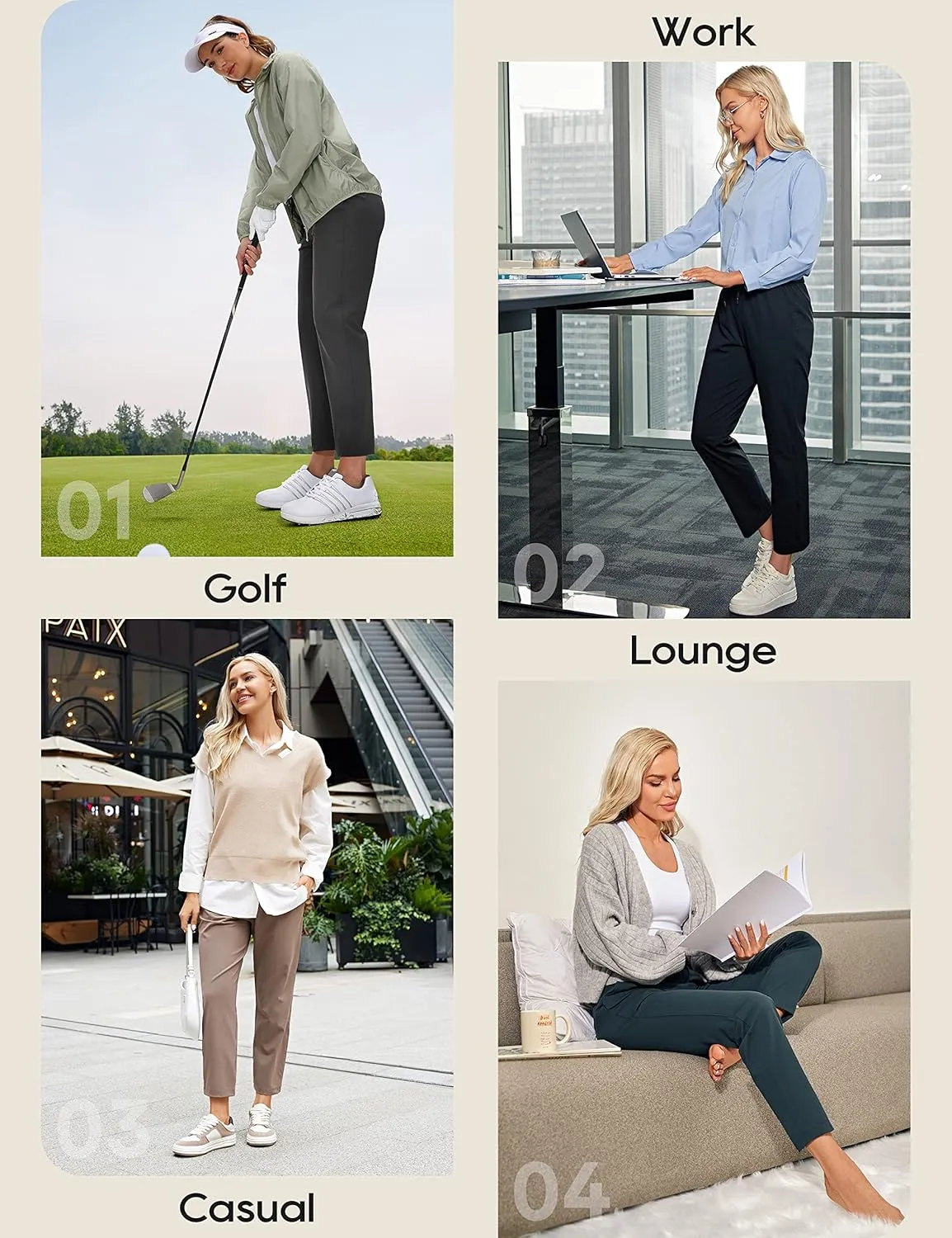 CRZ YOGA Womens 4-Way Stretch Pants Tall 29" - Sweatpants Travel Outdoor Workout Athletic Pockets Trousers