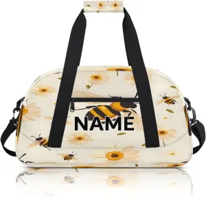 Custom Bee Daisy Small Gym Bag 18 inch for Women Men Personalized Spring Summer Carry On Overnight Weekender Bag for Travel Work Dance Sport