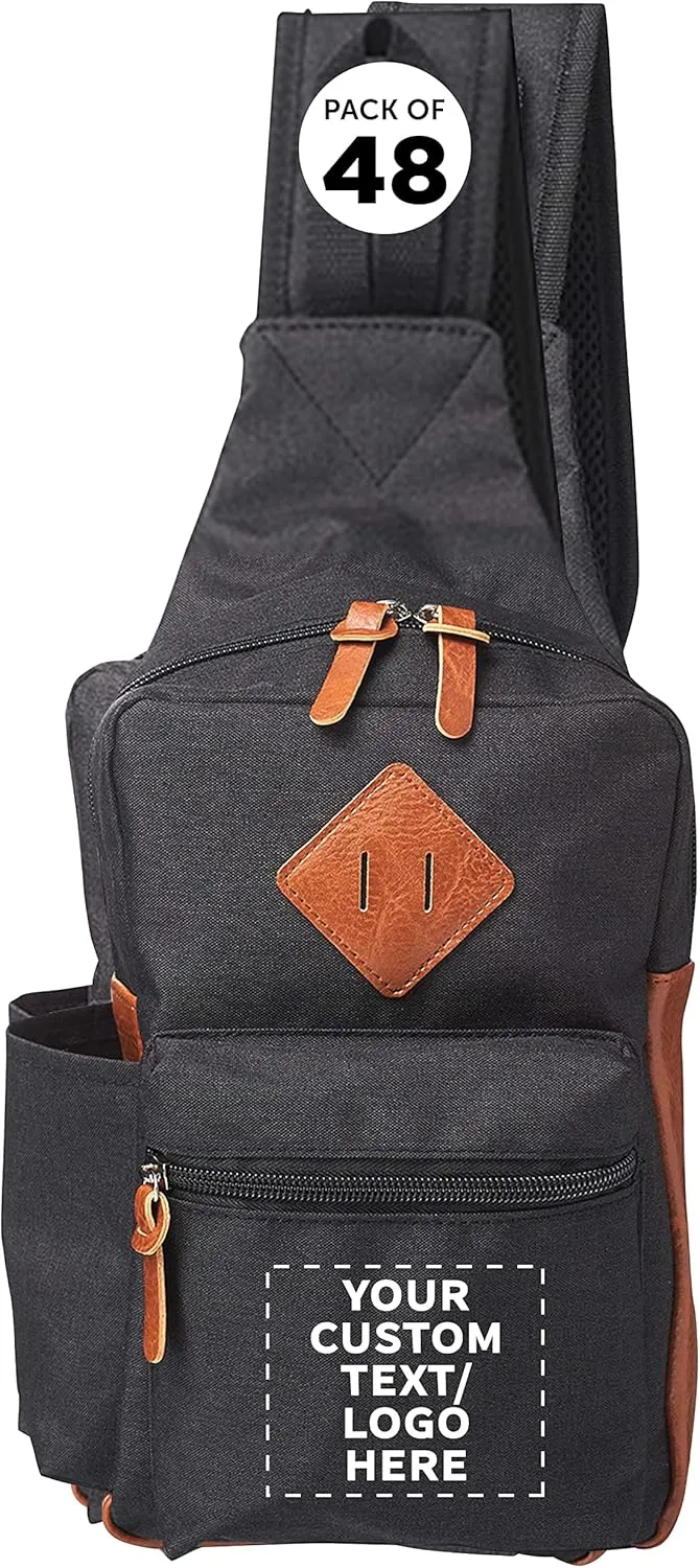 Custom Carson Crossbody Shoulder Bag Set of 100, Personalized Bulk Pack - Perfect for Employees, and For Everyday Use - Black