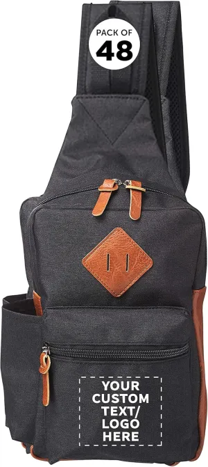 Custom Carson Crossbody Shoulder Bag Set of 100, Personalized Bulk Pack - Perfect for Employees, and For Everyday Use - Black