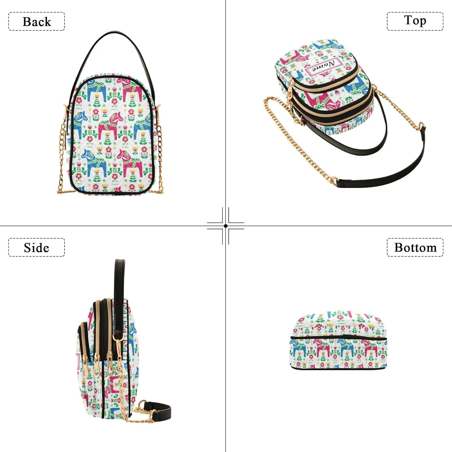 Custom Crossbody Bag for Women, Rainbow Unicorn Phone Purse Detachable Personalized Name Chain Bag Shoulder Handbag Wallet