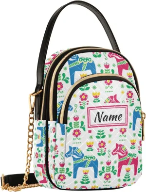Custom Crossbody Bag for Women, Rainbow Unicorn Phone Purse Detachable Personalized Name Chain Bag Shoulder Handbag Wallet