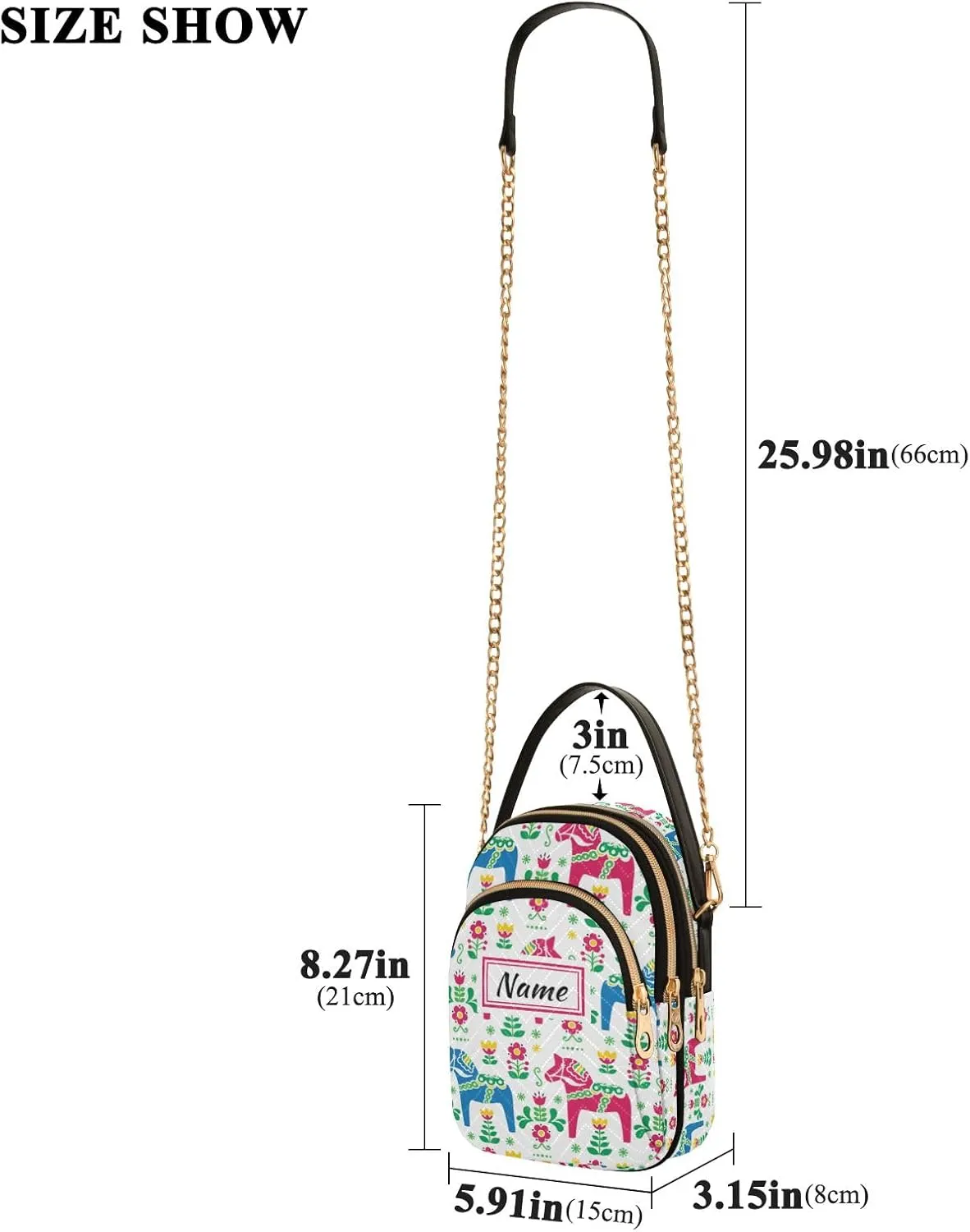 Custom Crossbody Bag for Women, Rainbow Unicorn Phone Purse Detachable Personalized Name Chain Bag Shoulder Handbag Wallet