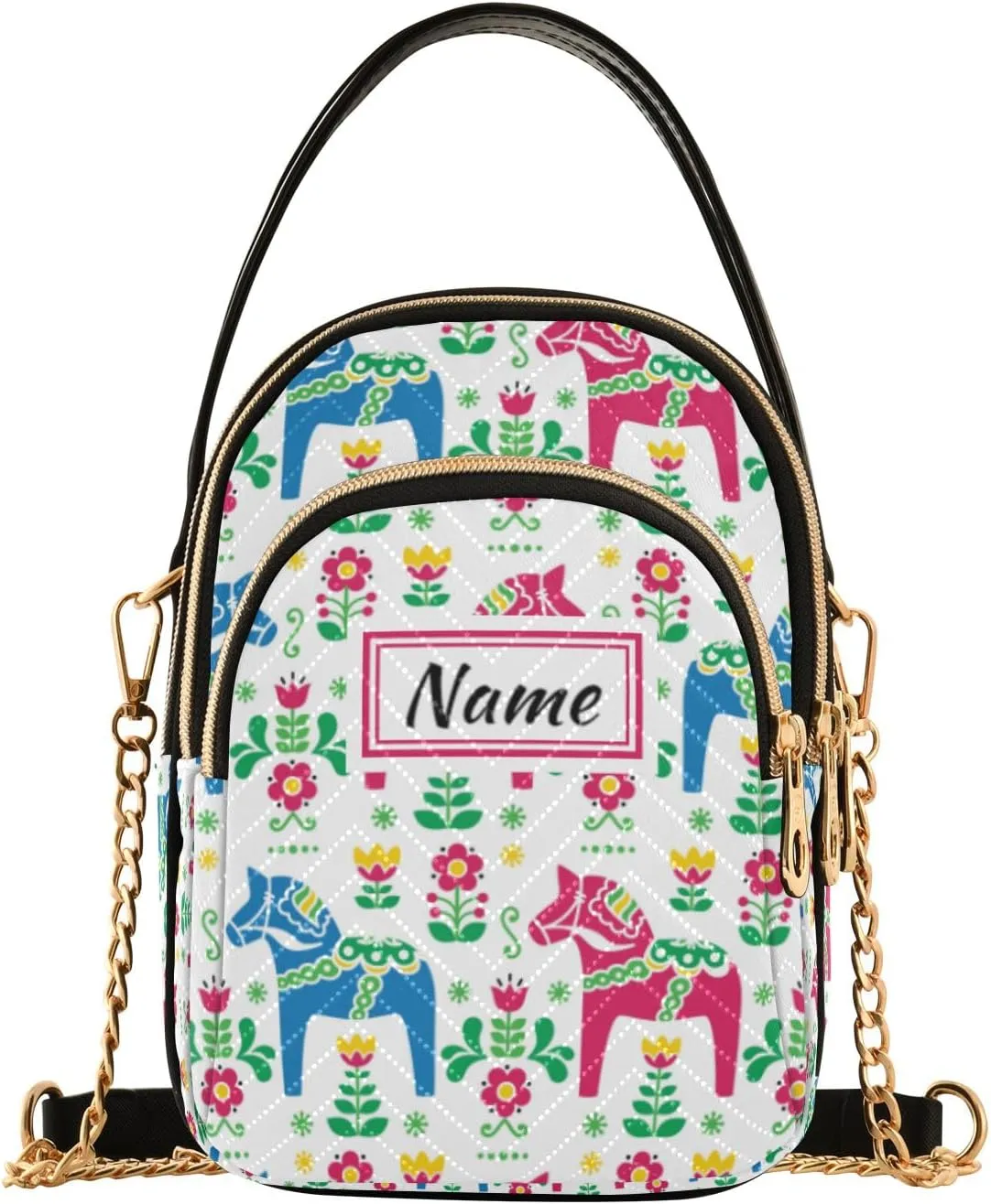 Custom Crossbody Bag for Women, Rainbow Unicorn Phone Purse Detachable Personalized Name Chain Bag Shoulder Handbag Wallet