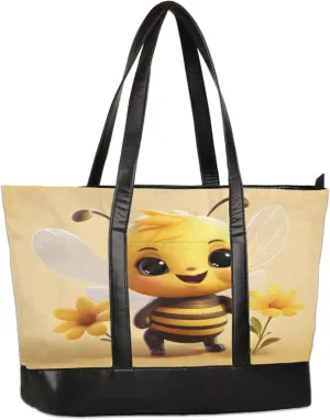 Cute Bee Flower Laptop Tote Bag for Women Lightweight Work Purse with Multiple Compartments Fits 13-15.6 Inch Laptop Tablet Shoulder Bag for Office Travel Daily Use