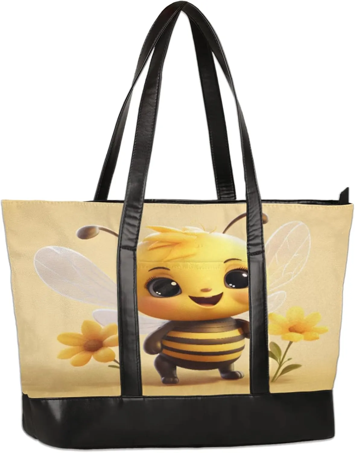 Cute Bee Flower Laptop Tote Bag for Women Lightweight Work Purse with Multiple Compartments Fits 13-15.6 Inch Laptop Tablet Shoulder Bag for Office Travel Daily Use