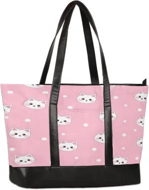 Cute Cat Head Dots Laptop Tote Bag for Women Lightweight Work Purse with Multiple Compartments Fits 13-15.6 Inch Laptop Tablet Shoulder Bag for Office Travel Daily Use