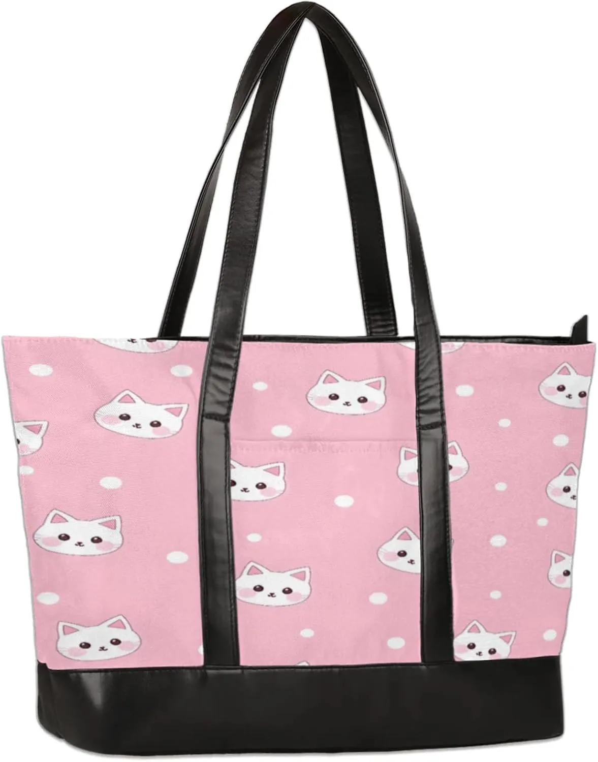 Cute Cat Head Dots Laptop Tote Bag for Women Lightweight Work Purse with Multiple Compartments Fits 13-15.6 Inch Laptop Tablet Shoulder Bag for Office Travel Daily Use