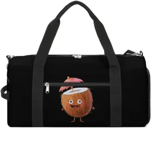 Cute Coconut Drink Travel Gym Bag Sport Workout Duffel Bags with Compartments And Side Pocket
