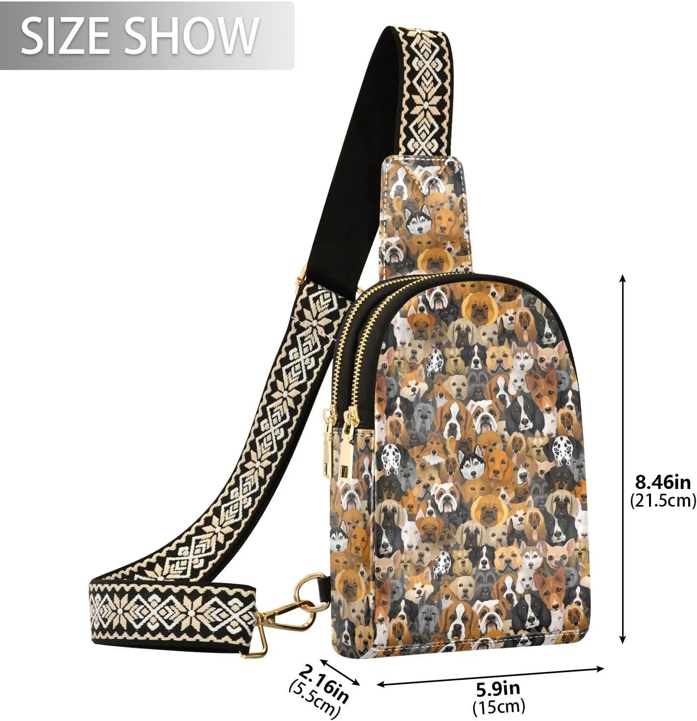 Cute Dog Face Waist Packs Fashion Sling Bags Leather Crossbody Bag with Strap for Womem Men