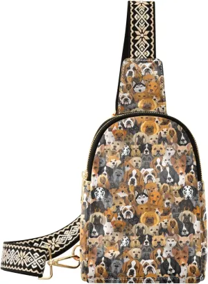 Cute Dog Face Waist Packs Fashion Sling Bags Leather Crossbody Bag with Strap for Womem Men