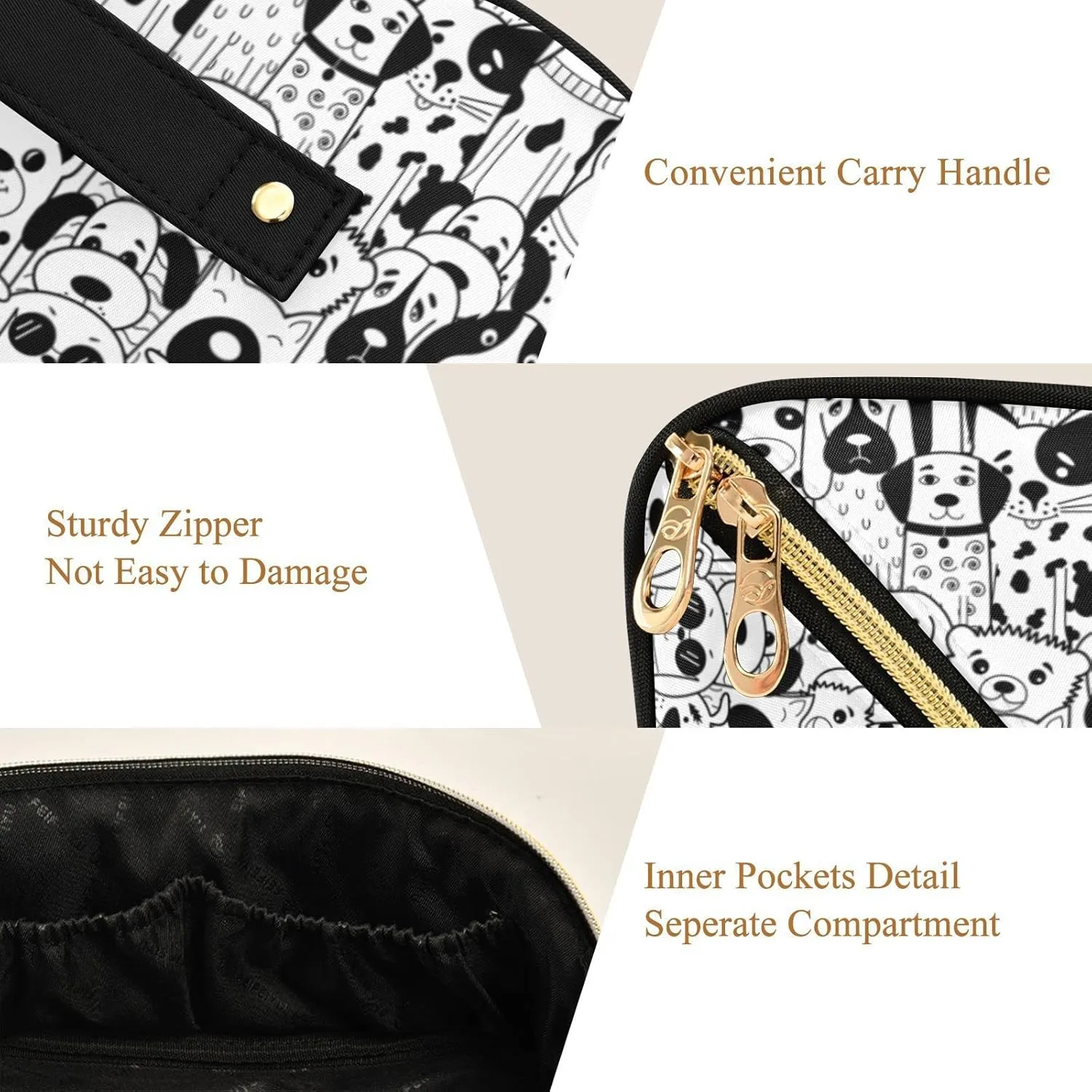 Cute Dog Large Capacity Cosmetic Bag Travel Makeup Bags with Large Opening and Handle Twill Cosmetic Organizer for Women