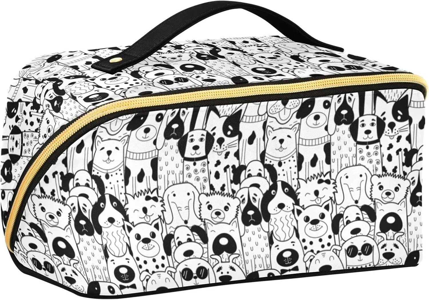 Cute Dog Large Capacity Cosmetic Bag Travel Makeup Bags with Large Opening and Handle Twill Cosmetic Organizer for Women