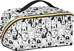 Cute Dog Large Capacity Cosmetic Bag Travel Makeup Bags with Large Opening and Handle Twill Cosmetic Organizer for Women