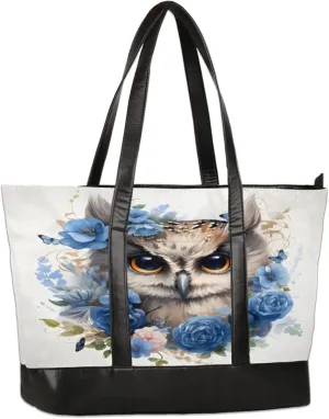 Cute Owl Wreath Watercolour Laptop Tote Bag for Women Lightweight Work Purse with Multiple Compartments Fits 13-15.6 Inch Laptop Tablet Shoulder Bag for Office Travel Daily Use