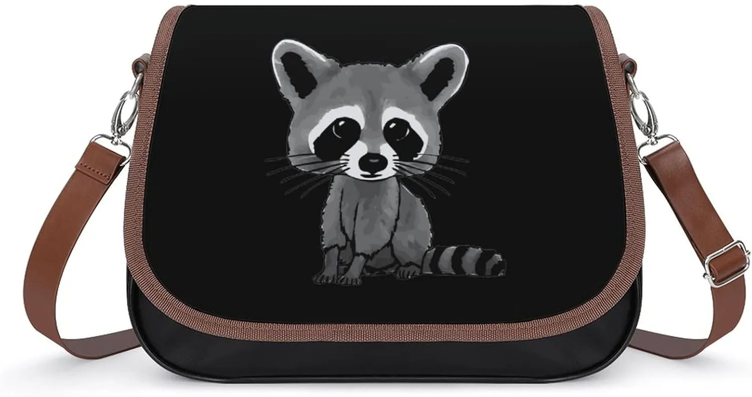 Cute Raccoon Casual Crossbody Bags for Women Classic Messenger Satchel Handbags Shoulder Purse Waterproof