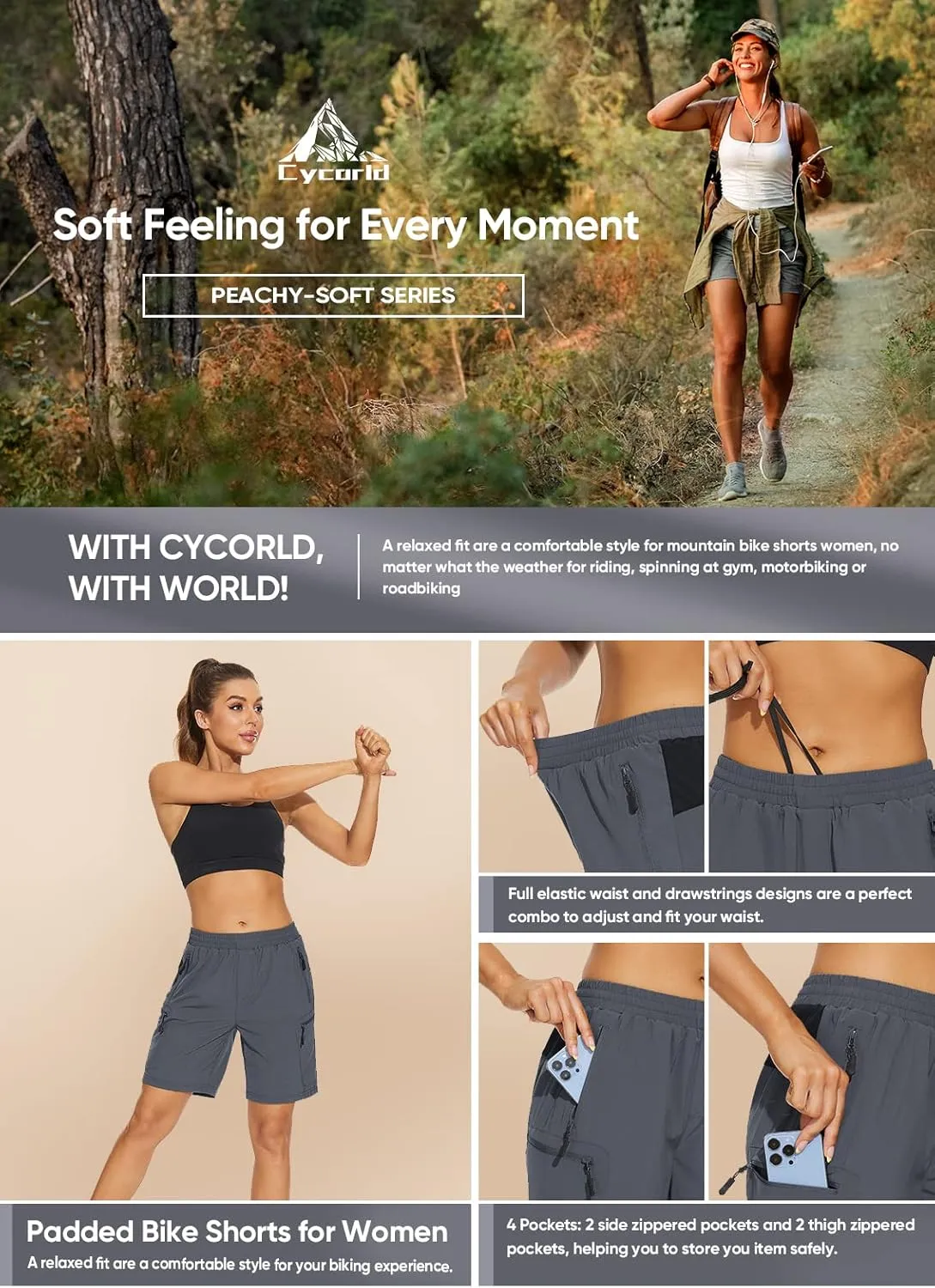 Cycorld Women's-Mountain-Bike-Shorts, Cycling Padded Biking Shorts with Pocket