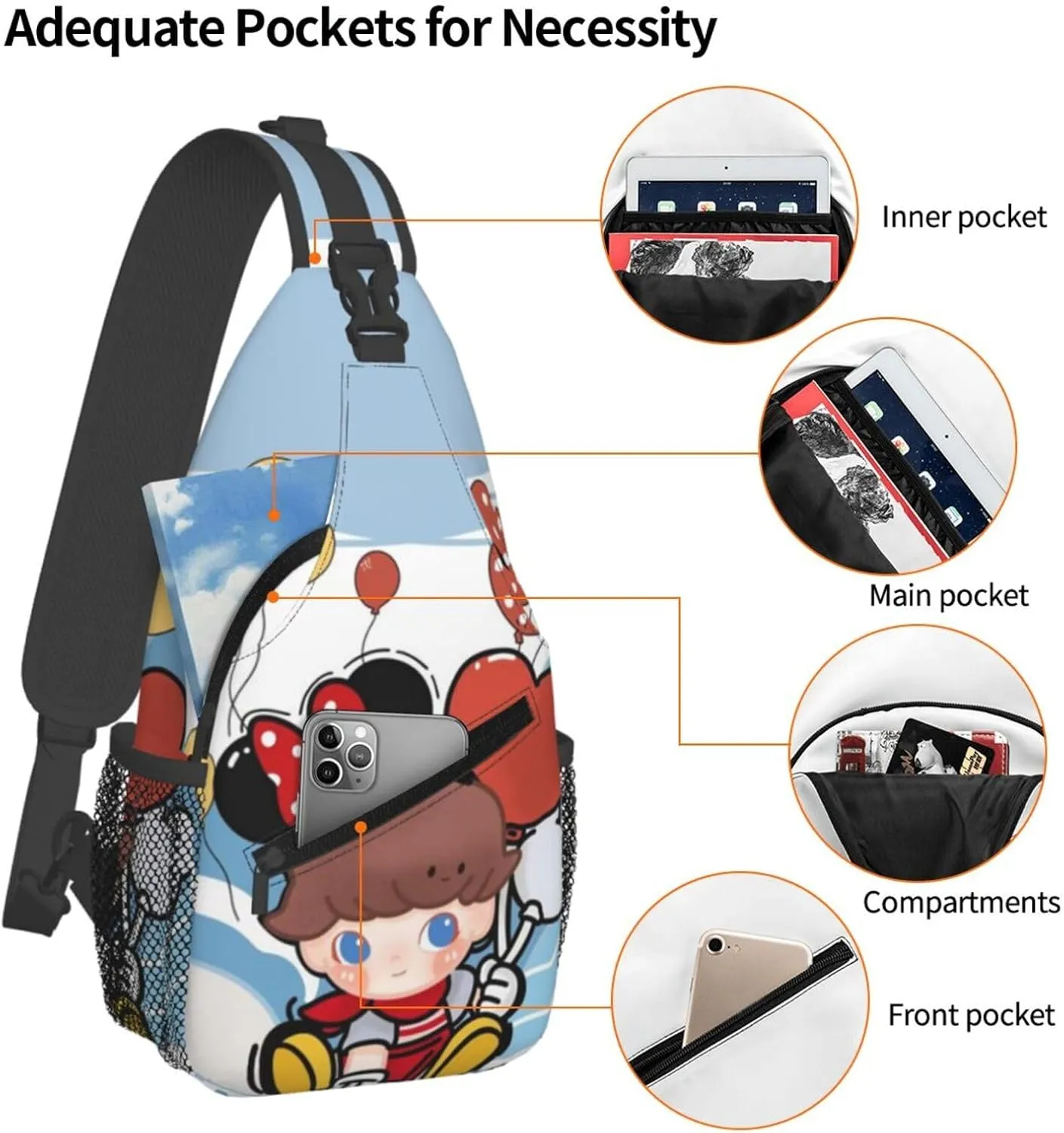 D-IMOO Crossbody Bag, Chest Crossbody Bag, Men's Casual Crossbody Chest Bag, Hiking Backpack Black