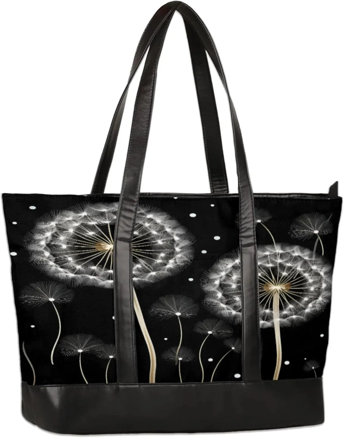 Dandelion Flower White Watercolour Laptop Tote Bag for Women Lightweight Work Purse with Multiple Compartments Fits 13-15.6 Inch Laptop Tablet Shoulder Bag for Office Travel Daily Use