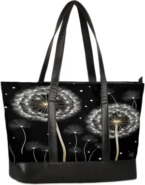 Dandelion Flower White Watercolour Laptop Tote Bag for Women Lightweight Work Purse with Multiple Compartments Fits 13-15.6 Inch Laptop Tablet Shoulder Bag for Office Travel Daily Use
